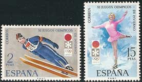 Sello 2074-75.XI Juegos Olímpicos de Invierno en Sapporo