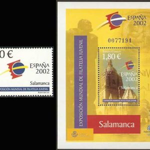 3877-78. Sellos Exposición Mundial de Filatelia Juvenil 2002