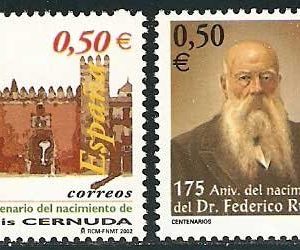 3894-95. Sello Centenarios. Luis Cernuda y Federico Rubio y Galí