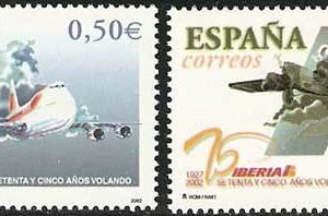 3907-08. Sello 75º aniversario primer vuelo de Iberia