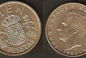 Monedas. 100 pesetas S/C (flor hacia reverso)