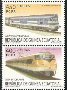 Sellos Guinea Ec. 360-63.Trenes de ayer y de hoy