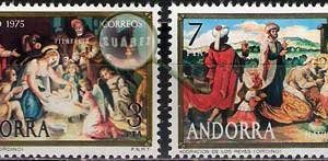 Serie sellos Andorra 100-01. Navidad. Pinturas barrocas Ordino