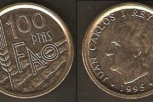 Monedas. 100 pesetas S/C (hacia anverso)