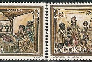 Serie sellos Andorra 106-07. Navidad. Pinturas iglesia Massana