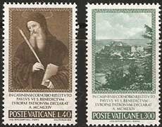 Serie sellos Vaticano 0432-33. San Benito Patrono de Europa