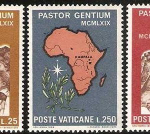 Serie sellos Vaticano 0491-93. Viaje Pablo VI a Uganda