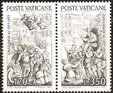 Serie sellos Vaticano 0634-35. Regreso a Roma Papa Gregorio XI