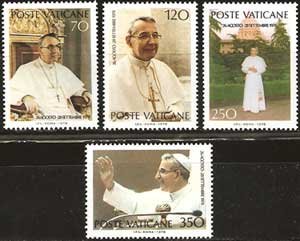 Serie sellos Vaticano 0662-65. Pontificado Juan Pablo I