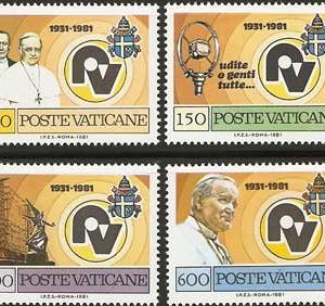 Serie sellos Vaticano 0702-05. L Aniv. fundación Radio Vaticano