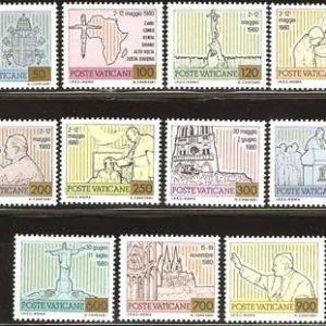 Serie sellos Vaticano 0715-25. Viajes del Papa Juan Pablo II