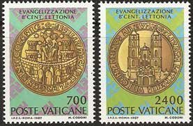 Serie sellos Vaticano 0809-10. DCCC Aniv. evangelización Letonia