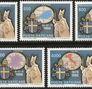 Serie sellos Vaticano 0867-71. Viajes Juan Pablo II