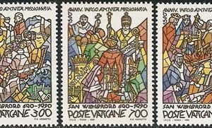 Serie sellos Vaticano 0875-77.MCCC Aniv San Willibrord misionero