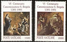 Serie sellos Vaticano 0906-07. VI Cent. Canonización Sta Brígida