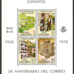 Serie sellos Andorra 116. L Aniversario del Correo Español