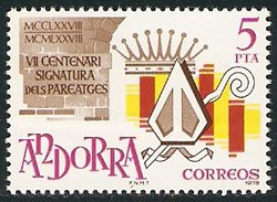 Serie sellos Andorra 119. VII Cent. firma de Pareatges