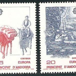 Serie sellos Andorra 204-205. Europa. Comunicación y transporte