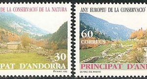 Serie sellos Andorra 246-47. Año Europeo conservación naturaleza