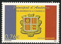 Serie sellos Andorra 305. 10º aniversario de la Constitución