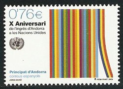 Serie sellos Andorra 308. X aniv. ingreso Andorra en la ONU