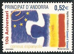 Serie sellos Andorra 322. X aniv. ingreso Andorra Consejo Europa