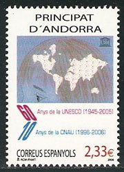 Serie sellos Andorra 341. 60 años UNESCO – 10 años de la CNAU