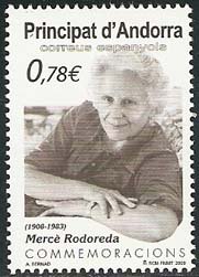 Serie sellos Andorra 364. Cent. nacimiento Mercè Rodoreda