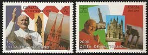 Serie sellos Vaticano 1023-24. Los viajes S.S. Juan Pablo II