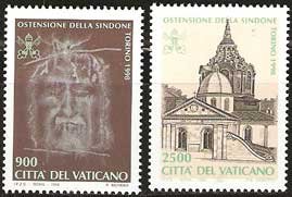 Serie sellos Vaticano 1106-07. Exposición de la Sábana Santa