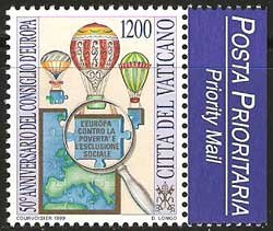 Serie sellos Vaticano 1155. 50º aniversario Consejo de Europa