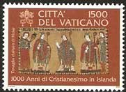 Serie sellos Vaticano 1195. 1000 años Cristianismo en Islandia