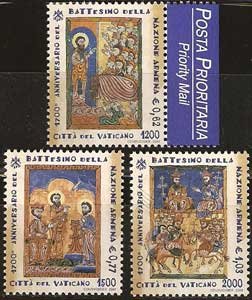 Serie sellos Vaticano 1224-26. 1700 aniv. bautismo Armenia