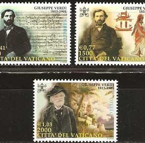 Serie sellos Vaticano 1227-29. Centenario muerte Verdi