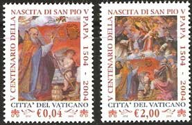 Serie sellos Vaticano 1332-33. 500º Aniv. nacimiento Papa Pío V
