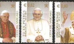 Serie sellos Vaticano 1380-82. Inicio Pontificado Benedicto XVI