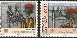 Serie sellos Vaticano 1391-92. 5º Cent. de la Guardia Suiza