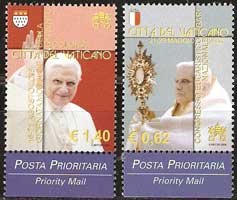 Serie sellos Vaticano 1407-08. Viajes de Benedicto XVI