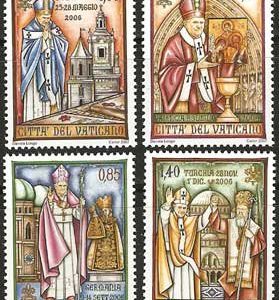 Serie sellos Vaticano 1446-49. Viajes de S.S. Benedicto XVI