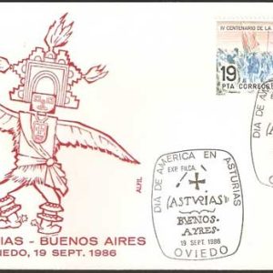 0291.Matasellos Día de América en Asturias (Oviedo – 19/09/86)