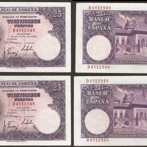 Billete Estado Español 0025 pesetas Madrid 1954 PAREJA SC