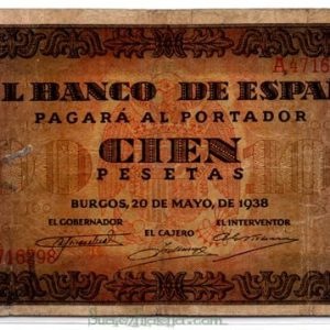 Billete Estado Español 0100 pesetas Burgos 1938 MBC