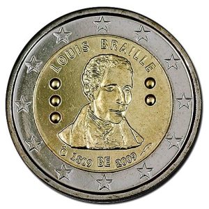 Moneda 2 euros de Bélgica 2009 Louis Braille