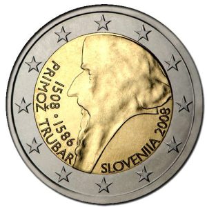 Moneda 2 euros de Eslovenia 2008. Primoz Trubar
