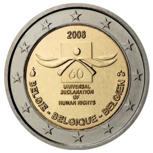Moneda 2 euros de Bélgica 2008. Derechos Humanos