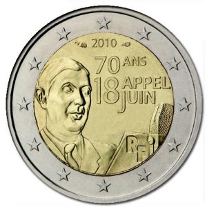 Moneda 2 euros de Francia 2010 70 años del Llamammiento 18 julio