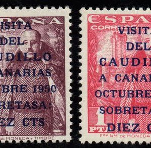 Sello 1088-89.Visita Caudillo a Canarias