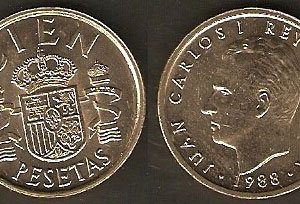 Monedas. 100 pesetas S/C (flor hacia anverso)