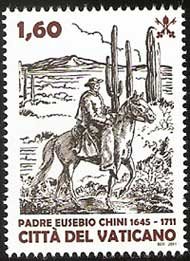Serie sellos Vaticano 1551. III Cent. muerte Eusebio Chini