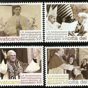 Serie sellos Vaticano 1553-56. 60 Aniv. Ordenación Benedicto XVI